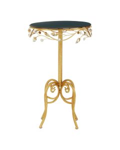 Yaxi Round Wooden Side Table In Black With Gold Metal Frame