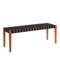 Emilio Woven Nylon Hallway Seating Bench With Acacia Wood Frame