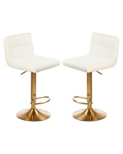 Baina White Faux Leather Bar Stool With Gold Base In Pair