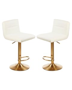 Baina White Faux Leather Bar Stool With Gold Base In Pair