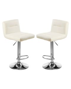 Baina White Faux Leather Bar Stool With Chrome Base In Pair
