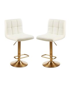 Baina Faux Leather Seat Bar Stool In White With Gold Base In Pair