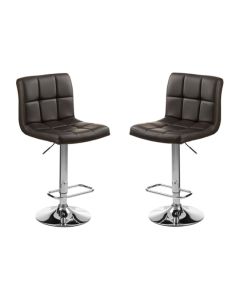 Baina Faux Leather Seat Bar Stool In Black With Chrome Base In Pair