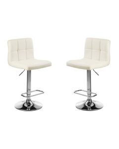 Baina Faux Leather Seat Bar Stool In White With Chrome Base In Pair