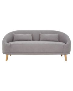 Hanae Linen Fabric 3 Seater Sofa In Grey With Rubberwood Legs