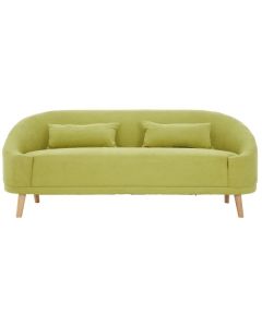 Hanae Linen Fabric 3 Seater Sofa In Green With Rubberwood Legs
