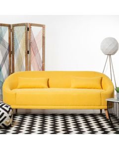 Hanae Linen Fabric 3 Seater Sofa In Yellow With Rubberwood Legs