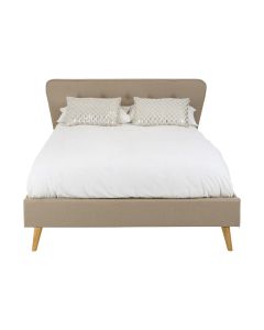 Scandinavian Hopsack Fabric King Size Bed In Beige