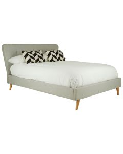 Scandinavian Hopsack Fabric King Size Bed In Light Grey