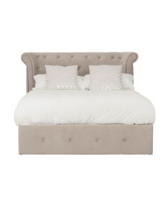 Edison Brushed Velvet Ottoman Double Bed In Beige