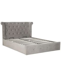 Edison Ottoman Brushed Velvet King Size Bed In Grey