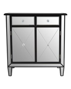 Tiffany Mirrored Sideboard With Black Cut Glass Handles
