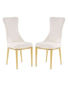 Forli White Faux Leather Dining Chairs With Gold Stainless Steel Legs In Pair