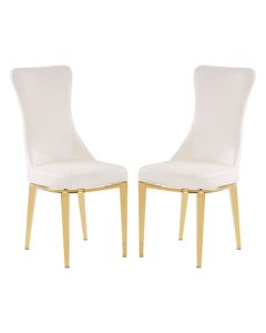 Forli White Faux Leather Dining Chairs With Gold Stainless Steel Legs In Pair