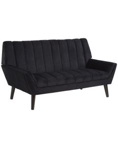 Savina Velvet 2 Seater Sofa In Black With Rubberwood Legs