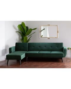 Serene Polyester Velvet 3 Seater Sofa Bed In Green With Rubberwood Legs