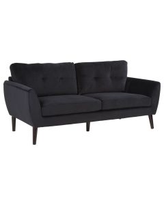 Solstice Polyester Velvet 3 Seater Sofa In Black With Rubberwood Legs