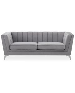 Haldis Velvet 3 Seater Sofa In Grey With Chrome Metal Legs