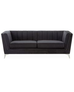 Haldis Velvet 3 Seater Sofa In Black With Chrome Metal Legs