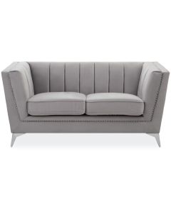 Haldis Velvet 2 Seater Sofa In Grey With Chrome Metal Legs