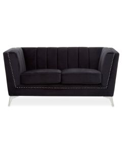 Haldis Velvet 2 Seater Sofa In Black With Chrome Metal Legs