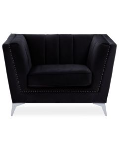 Haldis Velvet 1 Seater Sofa In Black With Chrome Metal Legs