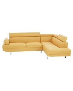 Haimi Linen Fabric Corner Sofa In Ochre With Chrome Metal Legs