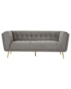 Halston Velvet 3 Seater Sofa In Grey With Gold Slanted Metal Legs