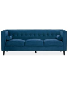 Helia Textile Velvet Sofa In Blue With Black Metal Legs