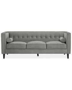 Helia Textile Velvet Sofa In Grey With Black Metal Legs