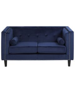 Fauna Velvet 2 Seater Sofa In Midnight Blue With Black Wooden Legs