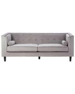 Fauna Velvet 3 Seater Sofa In Grey With Black Wooden Legs