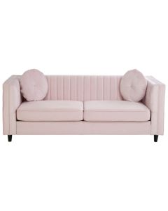 Fanning 3 Seater Velvet Sofa In Pink With Black Wooden Legs