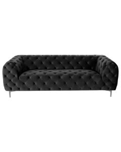 Magaly Velvet 3 Seater Sofa In Charcoal With Chrome Metal Legs