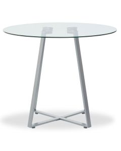 Metropolitan Round Clear Glass Top Dining Table With Grey Iron Legs