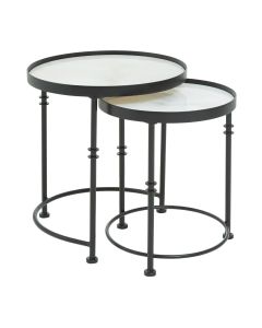 Arcana Round Marble Top Set Of 2 Side Tables With Black Frame