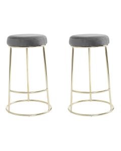 Manhattan Velvet Bar Stools In Grey With Metal Frame In Pair