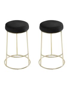 Manhattan Velvet Bar Stools In Black With Metal Frame In Pair