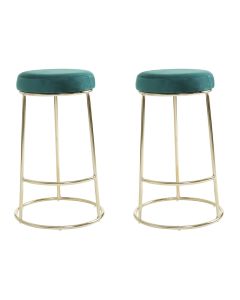 Manhattan Velvet Bar Stools In Green With Metal Frame In Pair