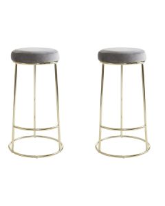 Manhattan Tall Velvet Bar Stools In Grey With Metal Frame In Pair