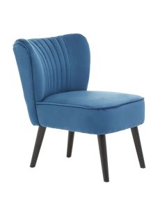 Regents Velvet Accent Chair In Blue With Wooden Legs