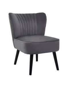 Regents Velvet Accent Chair In Grey With Wooden Legs