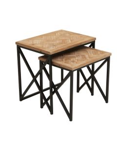 Kickford Wooden Set Of 2 Side Tables In Natural With Black Iron Frame