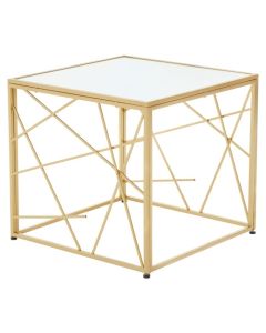 Egemen Square Mirrored Top Side Table With Gold Metal Base