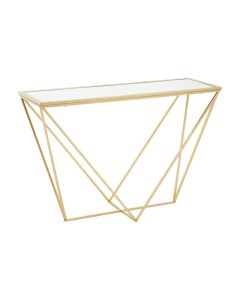 Farran Mirrored Console Table With Gold Triangular Metal Base