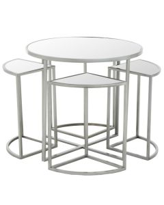 Egemen Mirrored Top Set Of 5 Side Tables With Silver Metal Base