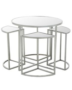 Egemen Mirrored Top Set Of 5 Side Tables With Silver Metal Base
