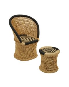 Rowton Bamboo Chair And Stool In Natural And Black