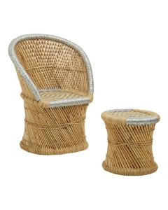Rowton Bamboo Chair And Stool In Natural And Grey