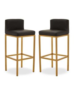 Bolney Black Faux Leather Bar Chairs With Gold Metal Base In Pair